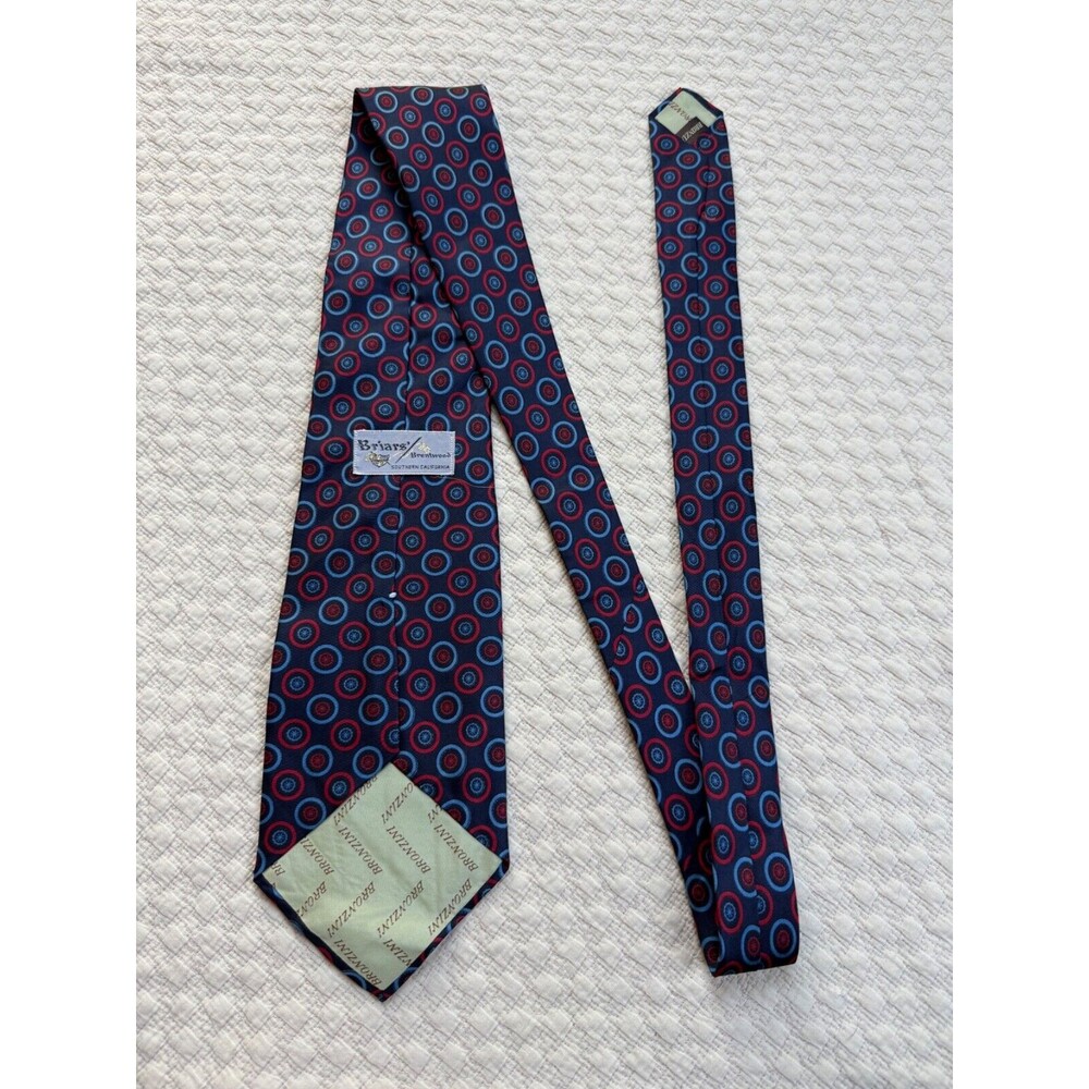 Bronzini x Briar Brentwood England Hand Made Silk Tie Circles Navy Wide 4.5W 56L